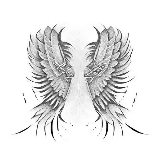 Schematic Angel Wings With Cho Ku Rei Simbol