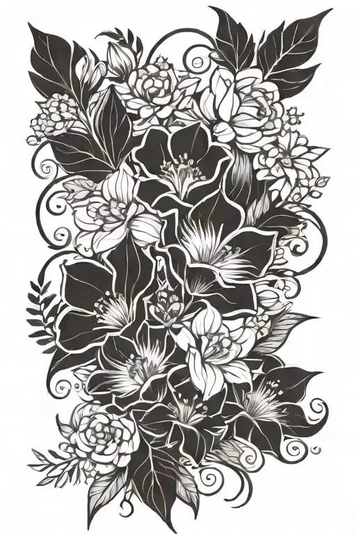 Family Birth Flower Bouquet Fine Line
