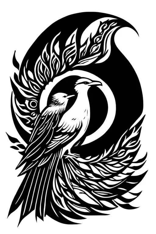 Inner Peace Symbol With Phenoix Rising Bird Holding