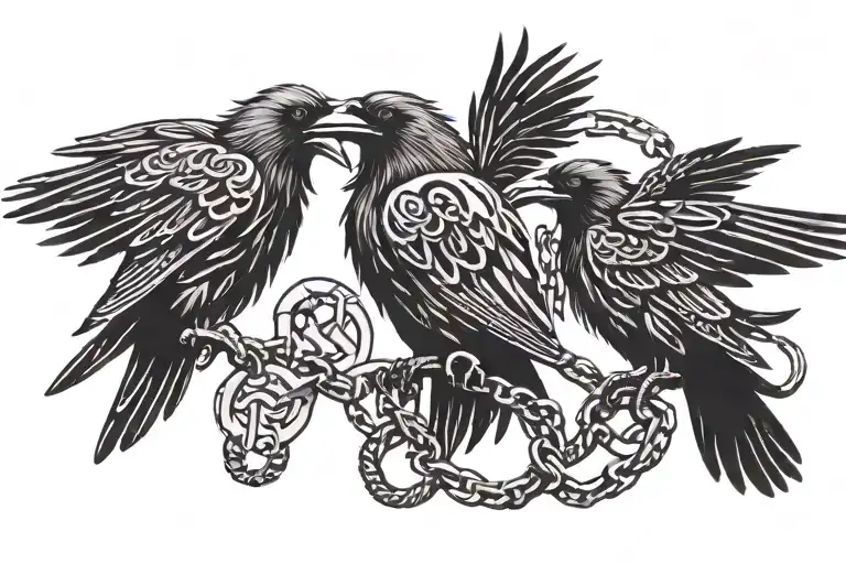 Couple Of Raven Take The Chain In His Mouth Open