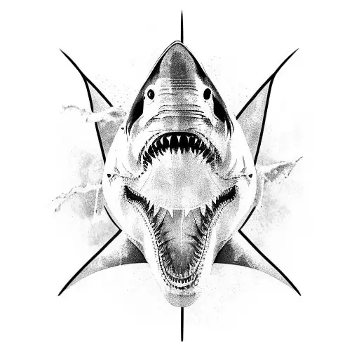 Great White Shark Side Full Body Open Mouth