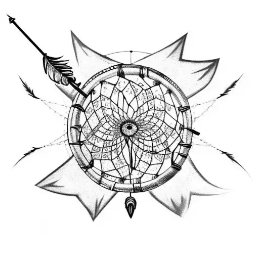 A Dreamcatcher With A Spear In The Middle And A Storm In The Background