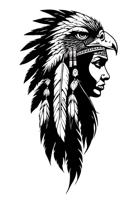 Apache Woman With A Eagle Feather Helmet Adorned