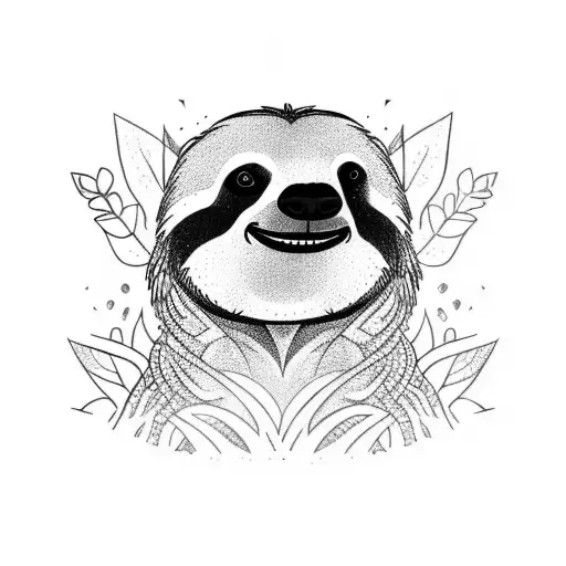 A Sketch-style Tattoo Of A Sloth Exploring A Forest