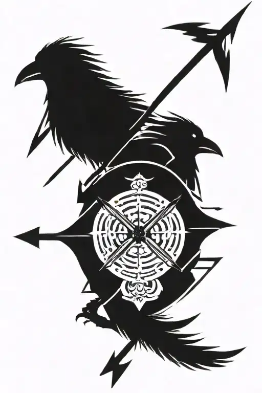 Two Crows With Arrow In Between Them