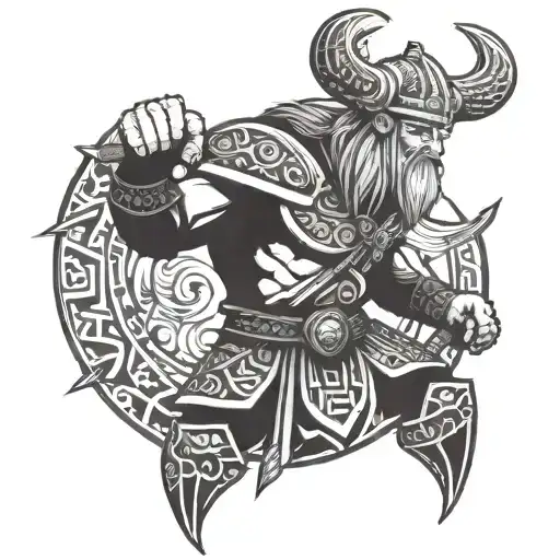 2D Viking Warrior Make A Strike With A Hammer