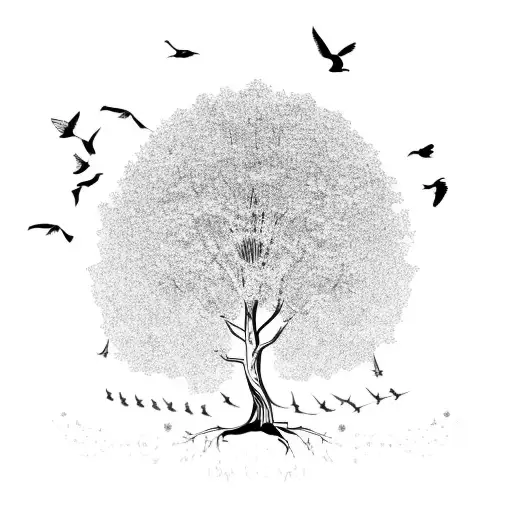 Mustard Tree With Birds