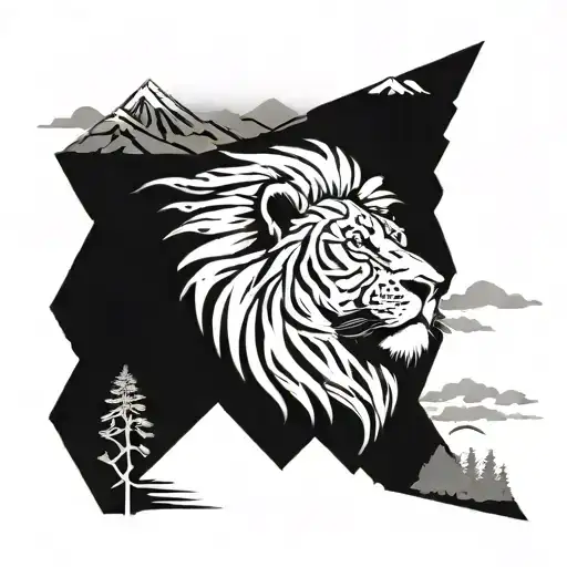 Lion Head And Tree And Mountains Panorama