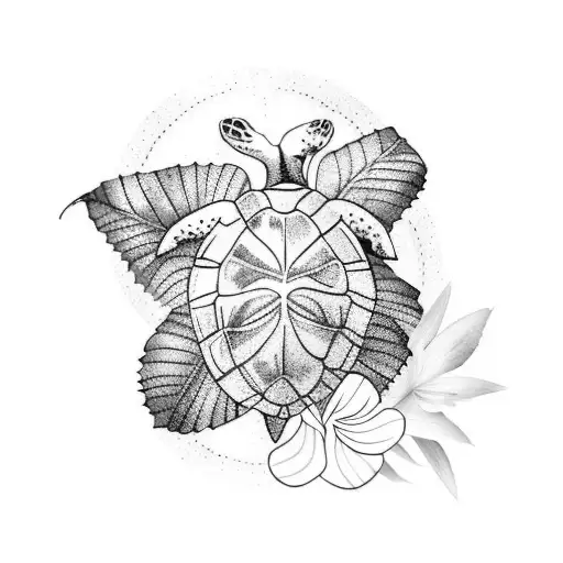 Turtle With Hibiscus Flower Watercolor