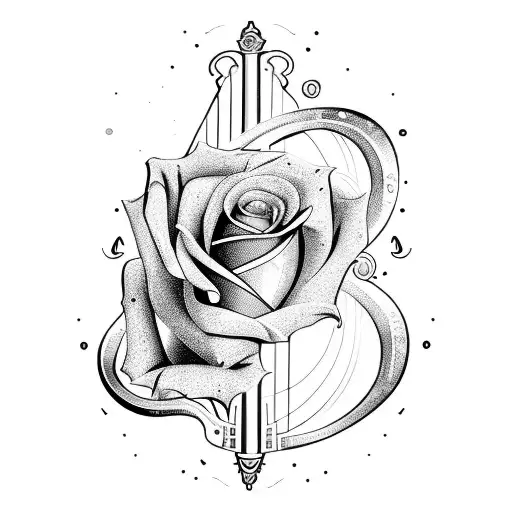 A Stylized Harp Guitar With A Vibrant Rainbow-colored Soundhole In The Shape Of A Rose