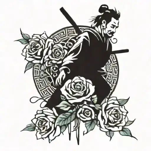 Samurai And Roses Intertwined