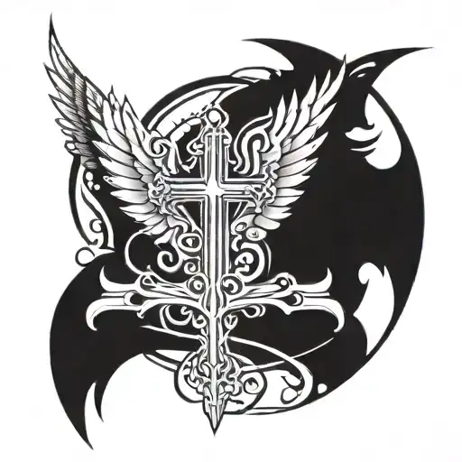 Syllogism Art Piece Featuring A Cross And Wings And A Sword