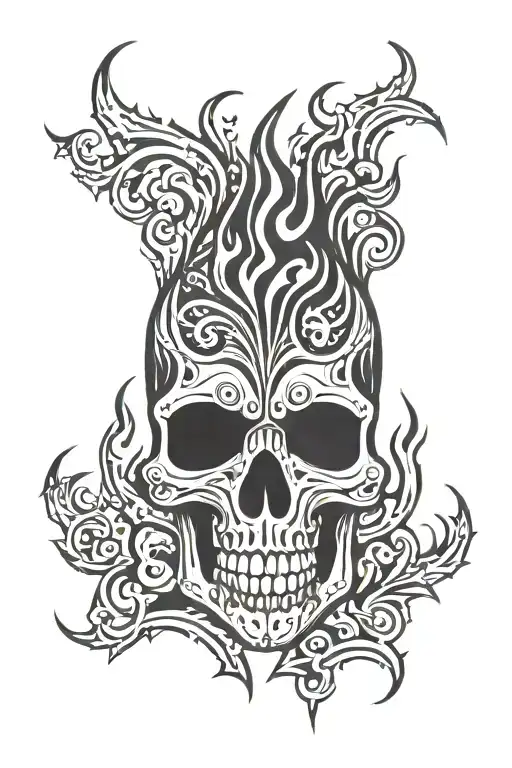 Tribal Skull Flames Surrounding