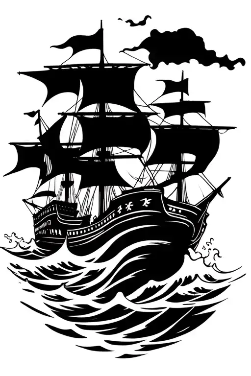 Pirate Ship And Waves Crashing