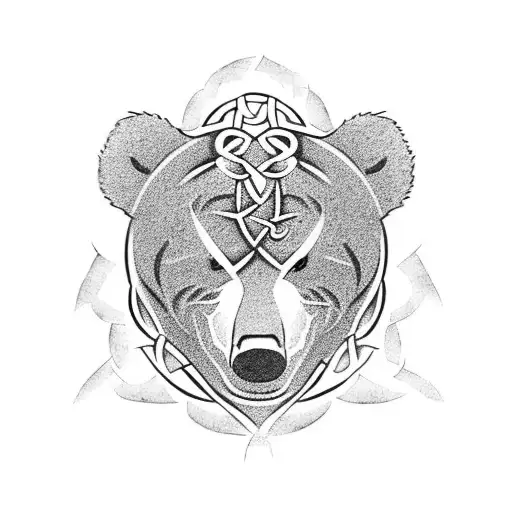 Celtic Angry Bear With Two Cub In His Back