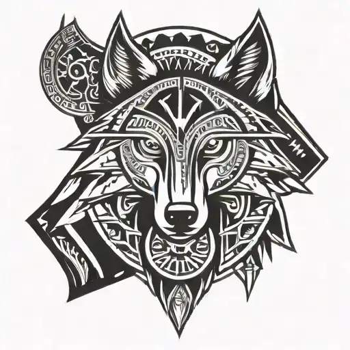 Native American With African Tribal Shield Wolf Crest