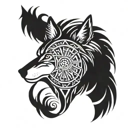Native American With African Tribal Shield Wolf Crest