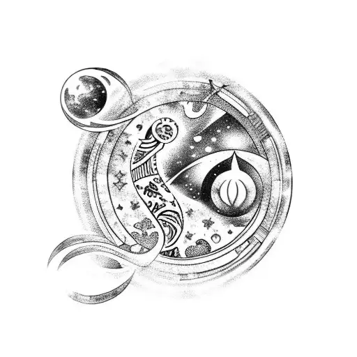 Aquarius Tattoo With Space And Cats