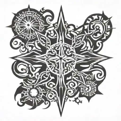 Chrome Cross And Chrome Stars And Sun Lightings