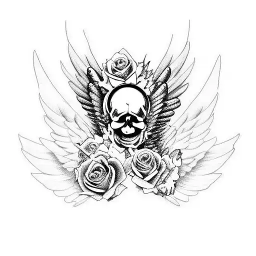 Skull And Roses And Wings And Dumbells