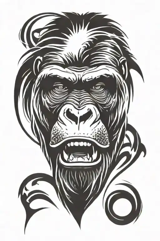 Gorilla With Mouth Wide Open Staring In Front