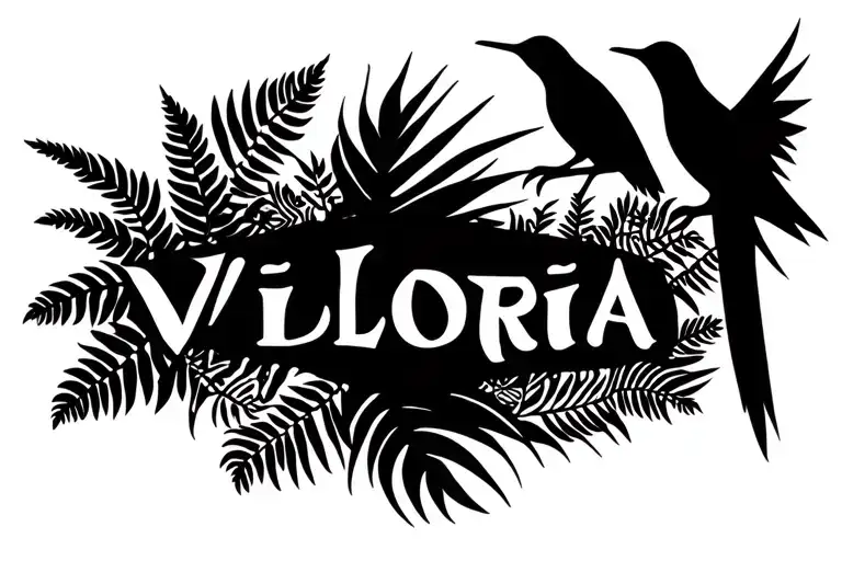 The Name Viloria Surrounded By Hawaiian Ferns And Hawaiian Birds