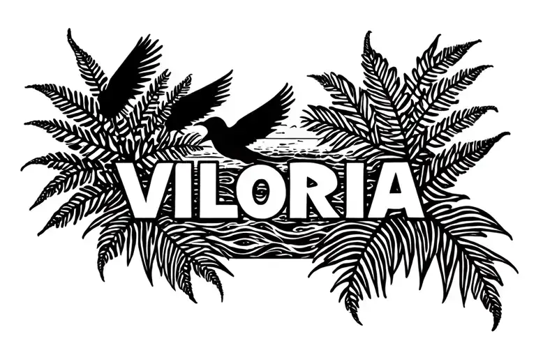 The Name Viloria Surrounded By Hawaiian Ferns And Hawaiian Birds And The Ocean
