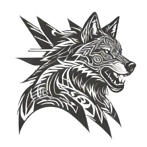 Wolf With His Tung Out And A Knife In His Head