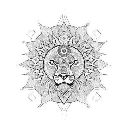 A Tattoo Of A Sun And Lion With Chakra Symbols