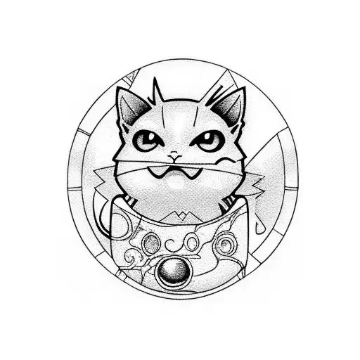 Small Yellow Cat Sitting In A Pokemon Ball