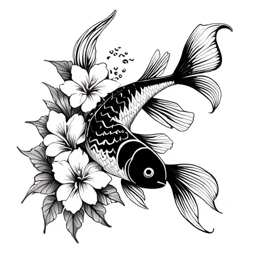 Fresia Flowers And Koi Fish