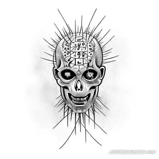 A Tattoo Design Combining Elements Of Pinhead From Hellraiser And A Haunting Tree