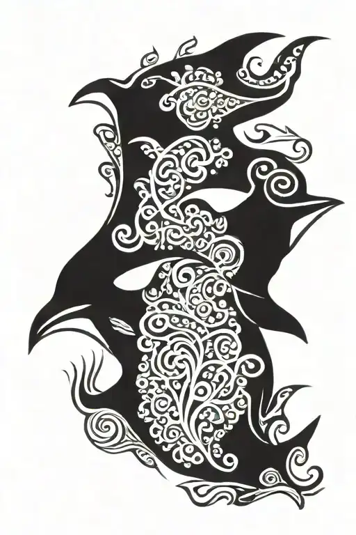 Manta Ray With Penguin With Black Fern With Wale