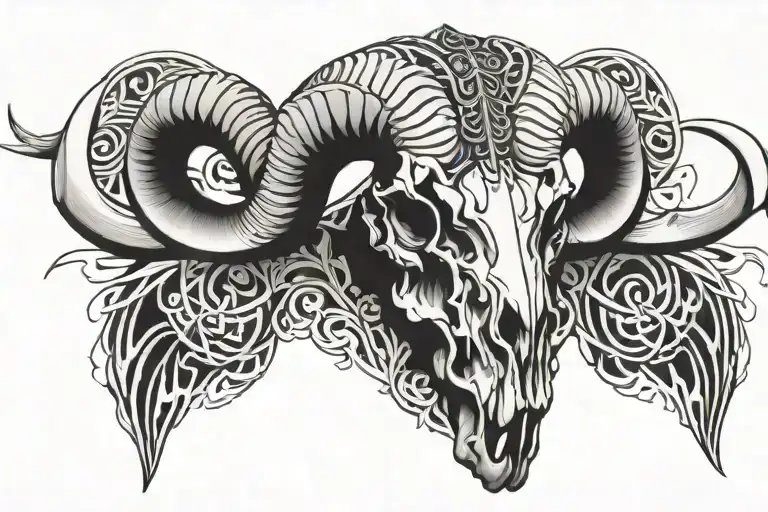 Chest Tattoo From A Ram Skull