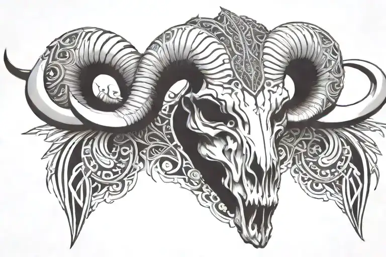 Chest Tattoo From A Ram Skull Front Faced