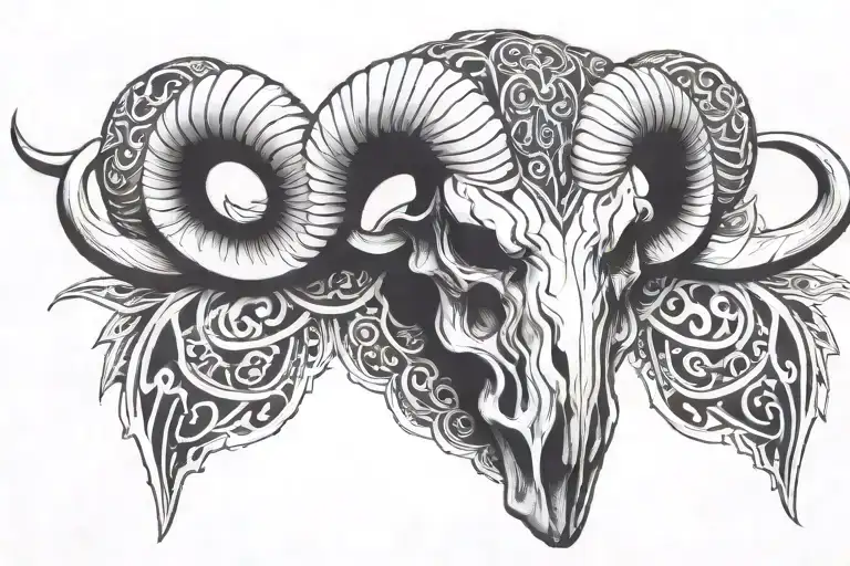 Chest Tattoo From A Front Faced Ram Skull