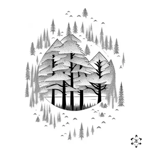 Trees And Lake With A Bear