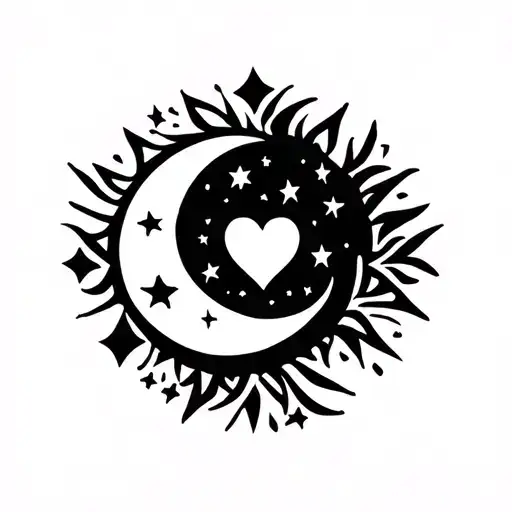 Moon Crescent With Stars And The Word In Together Writing Which Begins With A Heart Below