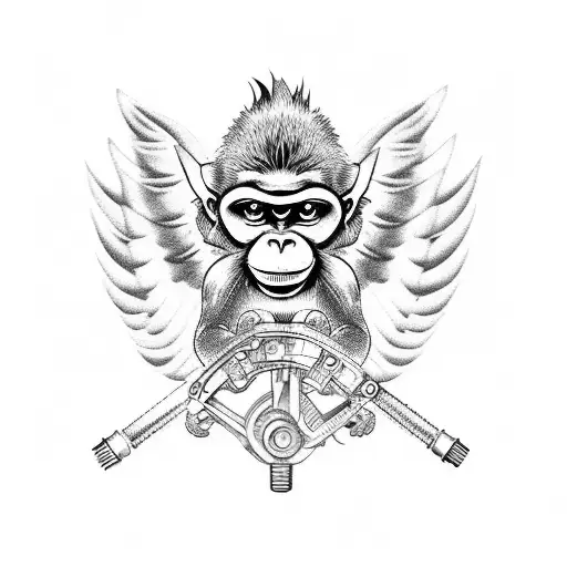 Monkey With Mechanics Wrench And Angel Wings