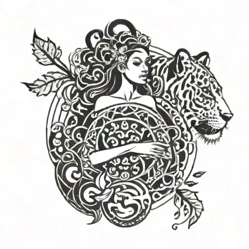 Gaia Holding Earth With Nature And Lioness And Melody And Air