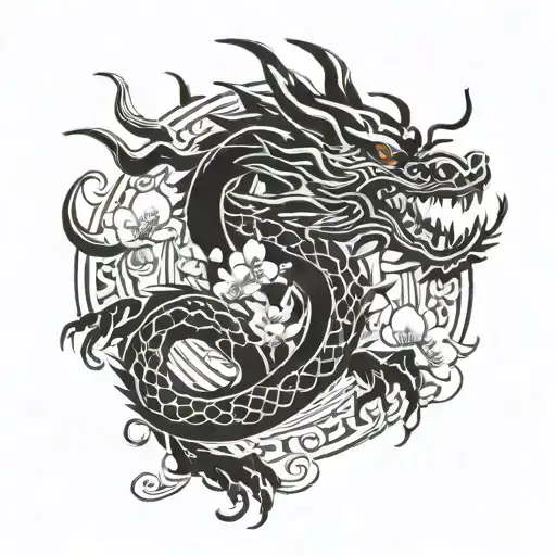 Dragon Chinese Dragon And Sakura