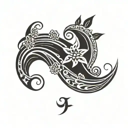 Aquarius Water Wave Tattoo With Flower