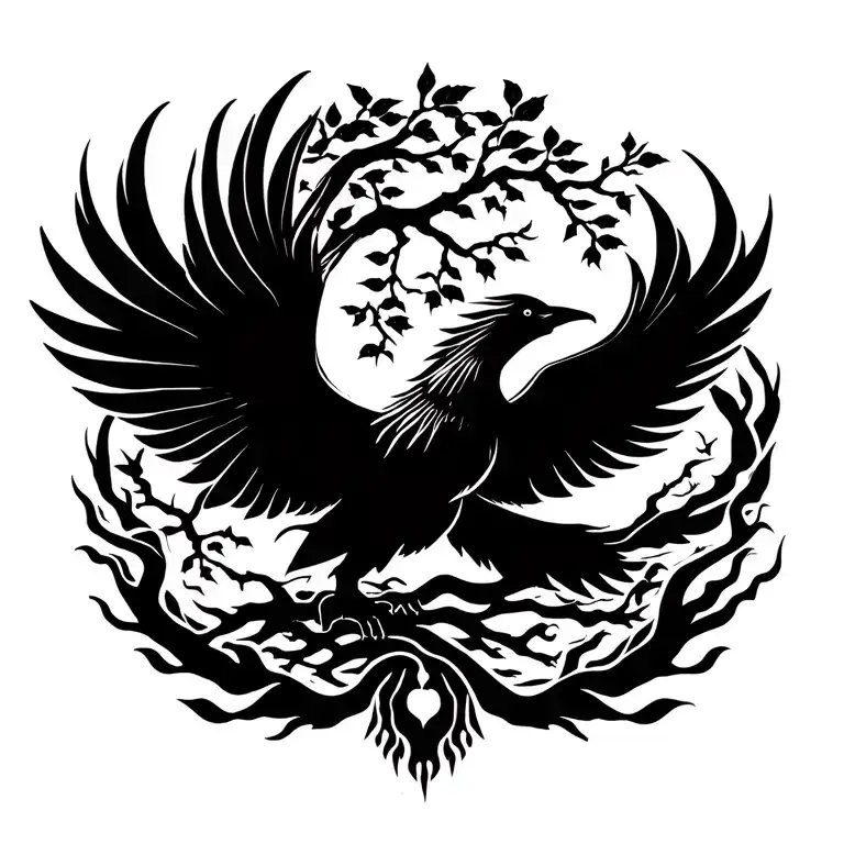 Phoenix Bird Flying From A Sakura Tree