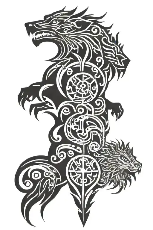 Wolf Lion Phoenix Totem Pole