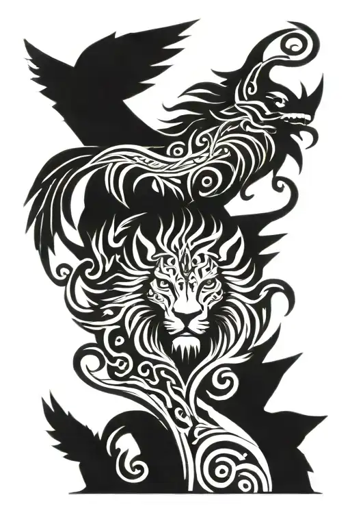 Wolf Lion Phoenix Totem Pole