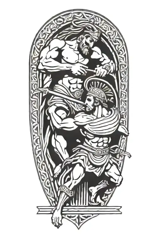 Achilles Fighting Hector Greek Art Abstract Columns