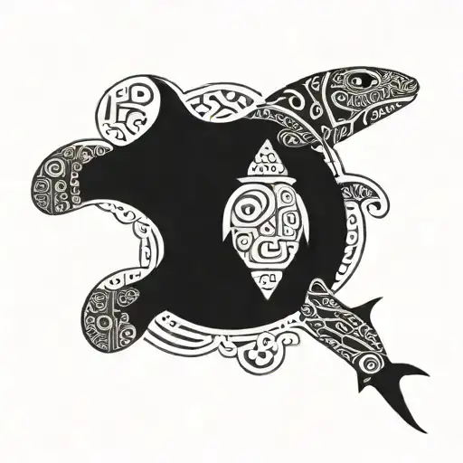 Tribel Turtle And Whale Shark Swimming Together Symbolizing