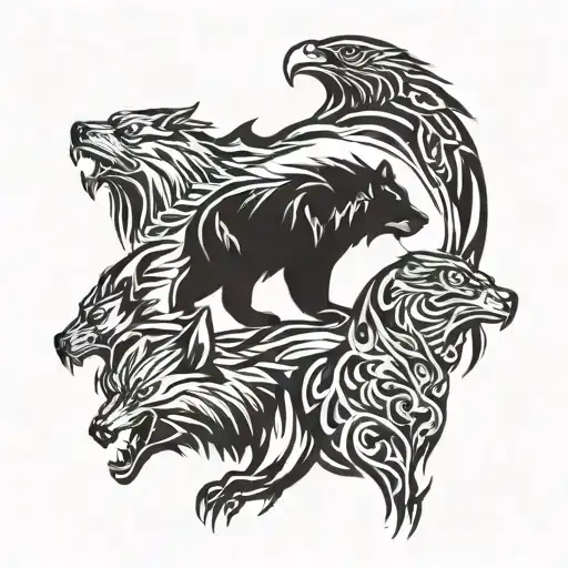 A Bear Wolf And Eagle All Ferocious