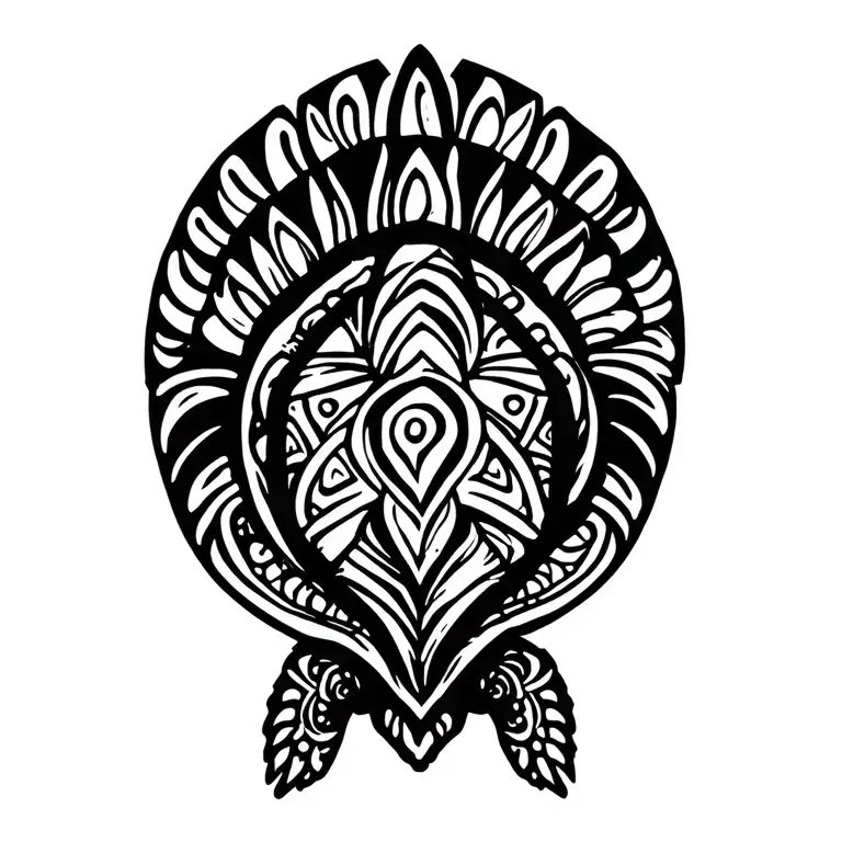Polynesian Turtle Wrapped In A Tribal Conch Shell Shape With Cook Islands Designs