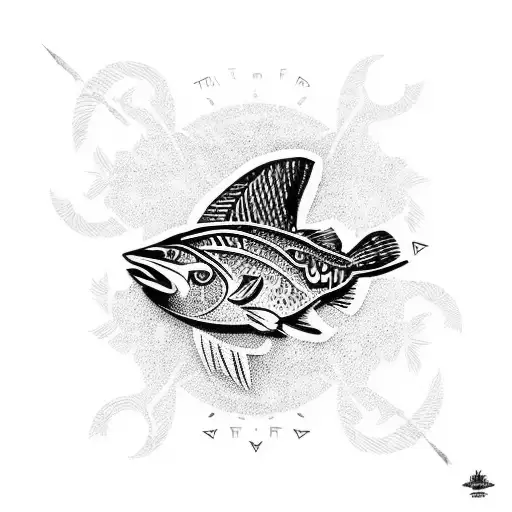 Tahitian Design With Fish And Signs Of Bravery